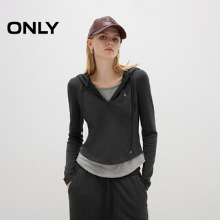 Only 2025 autumn soft and skin friendly slim fake two-piece hooded drawstring sweatshirt for women|12539s011