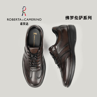 Nobeda italian men's shoes, new top-layer cowhide hand-colored casual leather shoes, flat business sneakers, brown 40 (european sizes are too large, please order a smaller size)