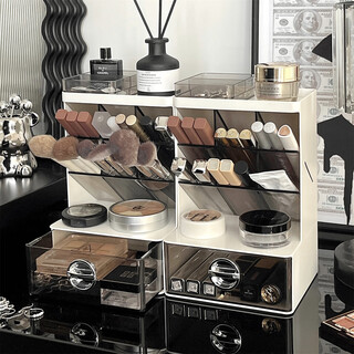 Jingxianju cosmetics storage box storage cosmetics box desktop high-end makeup storage rack dressing table large capacity oblique storage box transparent black two pack