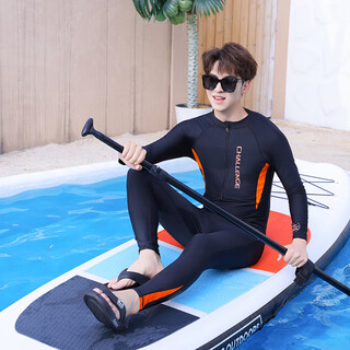 Yobel one-piece men's swimsuit youth plus size men's wetsuit swimming equipment 2025 long sleeve long pants quick-drying surf suit black orange long sleeve 3xl recommended weight 150-175jin jin is equal to 0.5 kg