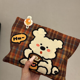 Cosmetic bag, portable large-capacity retro plaid storage bag, stylish travel and outing toiletry bag, coffee puppy storage bag