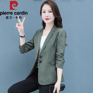 皮尔卡丹（pierre cardin）西装短外套女士春秋季2026年新款休闲小个子风衣时尚百搭西服上衣 绿色 S 95斤以下