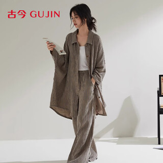 Ancient and modern (gujin) pure cotton 100 cotton seersucker pajamas for women spring and autumn new large size loose pajamas home clothes can be worn outside suit l