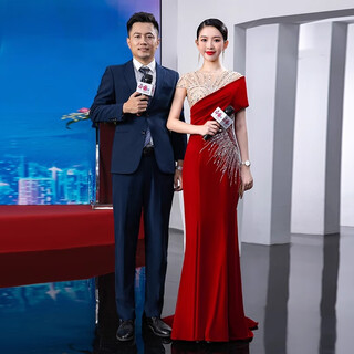 Chuangjingyixuan host dress female 2025 high sense dignified and atmospheric national vocal music art test choir performance dress red 3xl