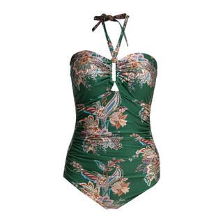 Zimmermann women's printed bandeau one-piece swimsuit fully covers bottom elastic and comfortable summer beach vacation green one size | 1