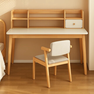 Yizhou desk bookshelf integrated table girls bedroom home computer table with drawers solid wood legs against the wall student study table recommended solid wood square legs warm white 120*60cm