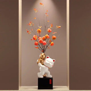 Yunya new chinese style lucky cat large gourd floral vase ornaments high-end entrance door entrance hall living room flower arrangement decoration gourd lucky cat large + persimmon maple leaf large