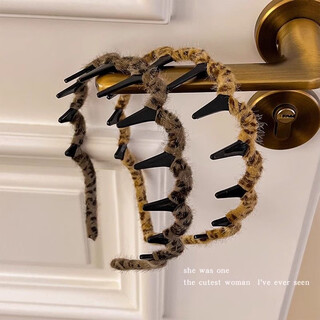 Add sweet and cool leopard print toothed wavy hair hoop for women's autumn hair roots with fluffy artifacts. face wash, hair pressure, non-slip headband, hairpin headband, yellow + brown leopard print headband, one each