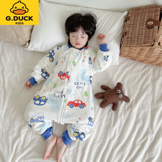 G.duckkids detachable sleeve sleeping bag for baby autumn and winter quilted children's anti-kick quilt baby winter pure cotton pajamas one-piece boy's car (220g thickened) 120 (xl)