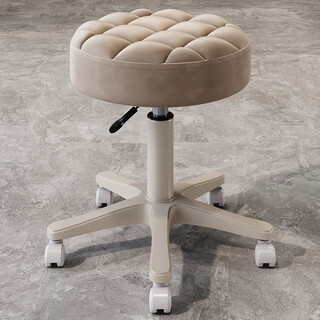 Fancychic nordic light luxury dressing stool internet celebrity ins girls bedroom makeup chair modern simple dressing table stool short round stool light brown dressing stool-off-white pole-white wheel