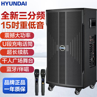 Hyundai korean modern high-power square dance speaker trolley speaker outdoor karaoke high volume mobile bluetooth stage speaker with microphone performance karaoke dance conference host 15-inch three-way 3200w + double wheat spree