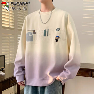Woodpecker (tucano) sweatshirt men's long-sleeved t-shirt men's autumn and winter gradient bottoming shirt round neck top men's beige 2xl
