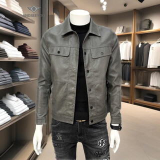 Andseeyou trendy brand men's leather jacket 2025 autumn and winter new motorcycle leather jacket trendy casual jacket fashion boutique clothes gray green 2xl