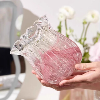 Muding pearlescent pink glass art vase light luxury style high-end living room flower arrangement decoration b&b birthday gift