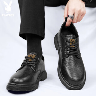 Playboy leather shoes men's 2025 autumn formal shoes business casual shoes workplace lace-up wedding leather shoes fashion black 41