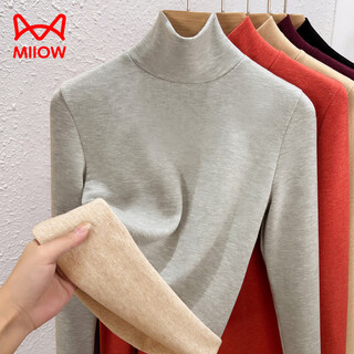 Miiow 2025 autumn and winter bottoming shirt women's new women's clothes inside german velvet warm turtleneck top plus velvet thickening glacier gray turtleneck m