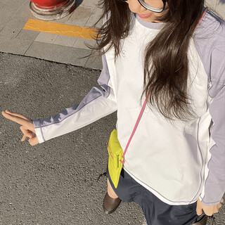 Jufeng outdoor quick-drying long-sleeved t-shirt for women and men in summer thin contrasting color stitching cool cycling clothing casual sports top white purple s (suitable for 85-100jin jin equals 0.5kg)