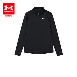 Under armor children's clothing for boys and girls long-sleeved t-shirt comprehensive training pullover top stand-up collar half-chest casual children's sportswear black 130