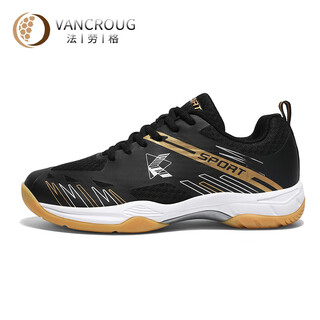 Faraug badminton shoes men's and women's training shoes shock absorbing breathable professional sports shoes non-slip wear resistant 2025 new carbon plate running shoes 8205 black gold 39