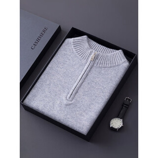 Ordos city-produced autumn and winter half-high collar thickened and warm pure cashmere sweater for men, fashionable and versatile knitted sweater, light gray xl