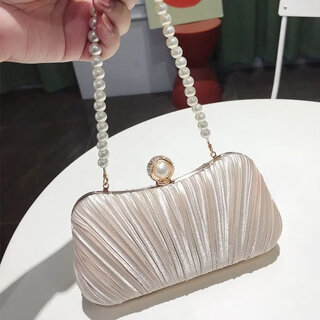 Yingtang daisy celebrity dinner clutch women's banquet small bag with evening dress handbag champagne color + pearl short chain