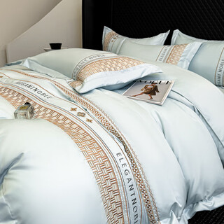 Lady laura ice silk four-piece summer silky nude quilt cover 2025 new light luxury sheet summer bed alice-baby blue sheet style 1.8m four-piece set