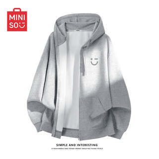 Miniso youth heather gray simple smiley face hooded cardigan jacket men's autumn and winter casual sweater high-level loose jacket heather gray (m22 light gray smiley face chest label) l /175 (weight 120-140jin jin is equal to 0.5 kg)