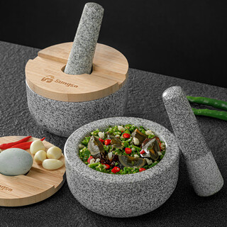 Home katei story japanese garlic pounder granite garlic stone mortar garlic paste spice mortar stone grinder with cover splash-proof and dust-proof granite stone mortar set