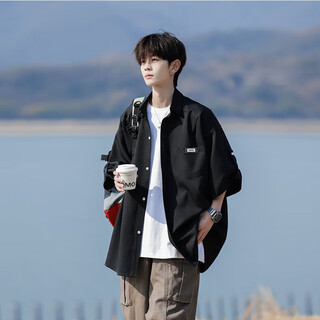 Cotton snow japanese short-sleeved shirt for men 25 summer new fashion retro cool breathable shirt large size loose casual jacket black 2xl 170cm-180cm