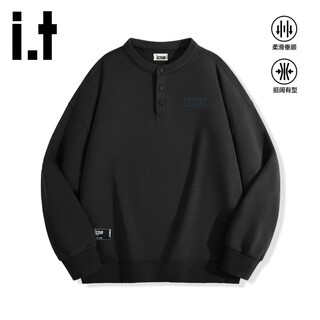 Izzue it trendy brand letter sweatshirt men's spring and autumn half cardigan henry collar top heavy stylish youth loose jacket
