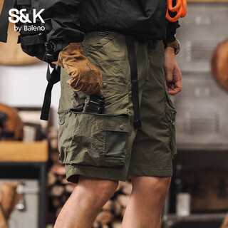 Baleno s&k series american commuting functional work shorts men's summer trendy casual pants thin multi-pocket quarter pants moni green l size recommended 125jin jin is equal to 0.5kg -145jin jin is equal to 0.5kg