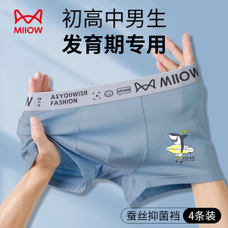 Catman youth underwear children's cotton shorts shorts boys' boxer briefs for middle and high school students development period 4 pack mulberry silk bottom happy sports - 4 pack 170 (l) (recommended 90-110 jin jin is equal to 0.5 kg)