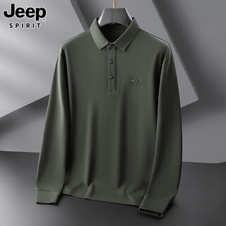 Jeep spirit jeep men's long-sleeved t-shirt autumn and winter new loose casual lapel t-shirt bottoming polo shirt men's top army green xl