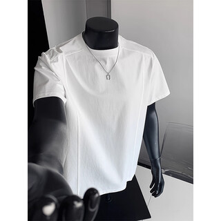 Poum solid color short-sleeved t-shirt for men in summer trendy fitness sports shoulder t-shirt american high street deconstructed half-sleeved top clh-yt01 white xl (size is too small, it is recommended to choose one size larger)