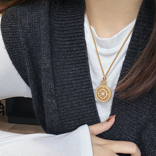 Wei xue's same ancient style sand gold eight treasure compass high-end middle-aged dot diamond necklace accessories for women rope type sand gold dot diamond eight treasure compass necklace 66 cm adjustable