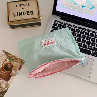 Fanyejia korean version ins storage bag large capacity cosmetic bag coin lipstick storage bag miscellaneous bag travel toiletry bag portable contrasting color cosmetic bag mint green 16*22cm