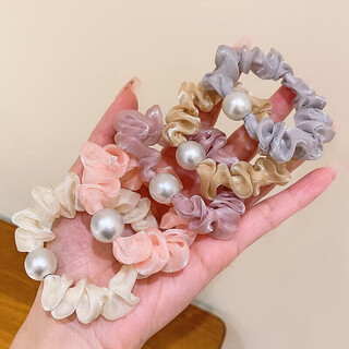 Imieseve children's hair accessories, pearl headband, high-end hair tie, simple pearl headband, korean style super fairy organza imitation pearl, organza pearl hair tie, 2 pack, mixed color-