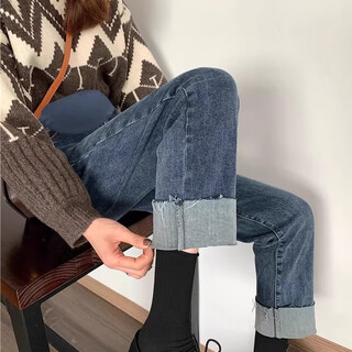 Cream rabbit maternity jeans 2025 spring and autumn outerwear large size loose straight pants pregnancy fashion casual spring and autumn belly support pants blue gray nine points l recommended 115-125 jin jin equals 0.5 kg