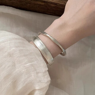 Quamers925 sterling silver ancient matte silver plain ring bracelet light luxury niche exquisite stacking bracelets stacking a set of wide version + thin version