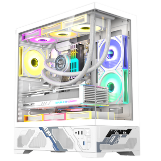 玩嘉 千禧ATX数显版无立柱海景房机箱ATX主板360水冷台式电脑机箱温度数显9风扇位大板50系长显卡 千禧ATX标准白色（数显版本）