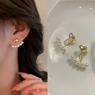 Feiyu non-pierced pearl earrings, gentle temperament and versatile earrings, elegant design earrings, gift for girlfriend, golden pearl earrings