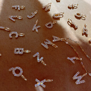 Vzzs seoul k gold light luxury jewelry pure 14k gold zircon inlaid letter pendant necklace accessories gift bracelet pendant c