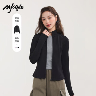 Mj style air layer slim jacket women's 2025 autumn new stand collar zipper versatile casual slim short sports top