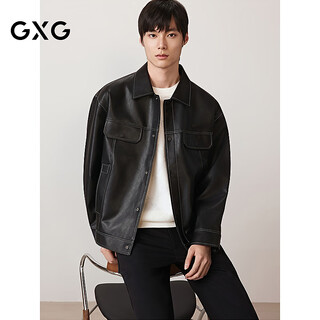 Gxg men's simple topline design pu leather jacket men's retro casual jacket trendy jacket autumn black l
