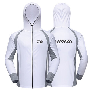 Daiwa dw ice silk fishing suit zipper sun protection clothing with finger buckle breathable quick-drying lure sea fishing long sleeve fishing white l