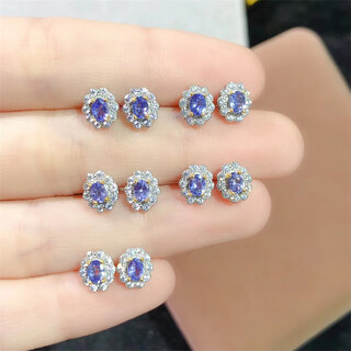Fat donglai's new tanzanite earrings, s925 silver inlaid with blue-violet gemstones, random pair of earrings