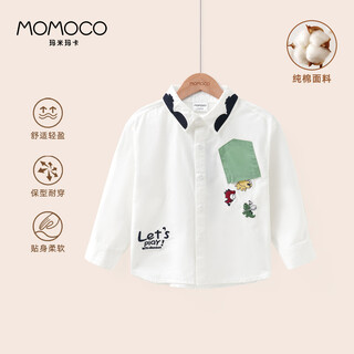 Mami maka (momoco) children's clothing boys' shirts 2025 autumn style children's pure cotton fashion trend shirt 005 white 105