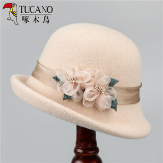 Woodpecker (tucano) french retro woolen hat for women, autumn and winter curled woolen felt hat, fashionable and versatile fisherman hat, outdoor basin hat, trendy off-white m (56-58cm)