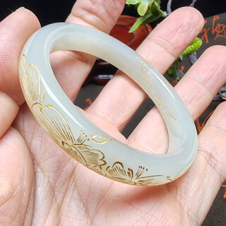 Yibiy sends certificate hetian jade blue and white jade carved gold bracelet jade bracelet 53mm + new chinese style goddess national color youth