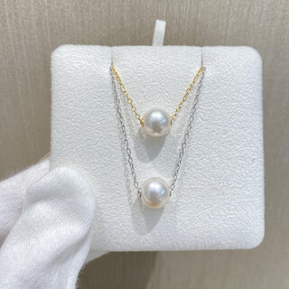 Cipu japanese akoya natural seawater pearl necklace passepartout pendant heavenly grade perfect round aurora flawless single 8-9mm silver chain